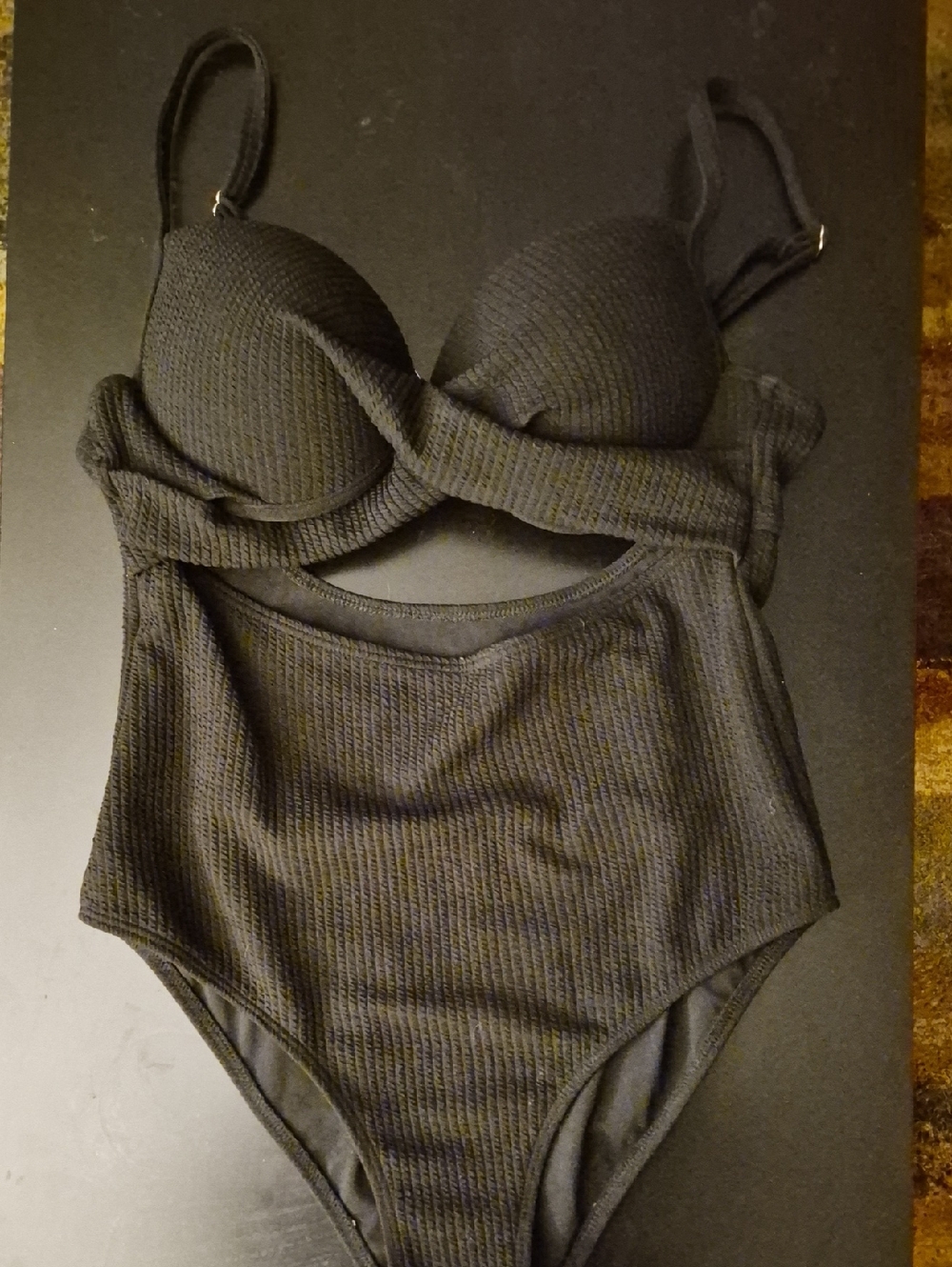 Black Textured One-Piece Swimsuit